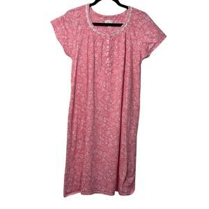 Aria Pink Floral House Dress M Lace Trim Coastal Grandma Lounge Nightgown